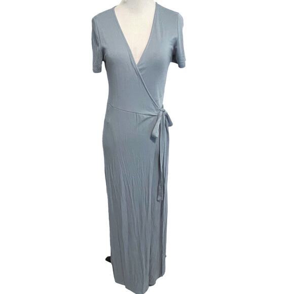 Lulus Slate Blue Evolve Wrap Maxi Dress Womens XS Surplice Long Bridesmaid - Picture 2 of 10